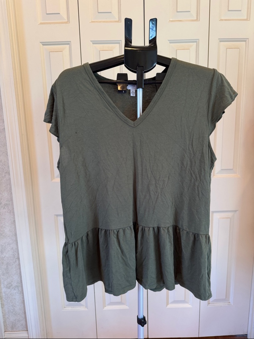 Time and Tru Olive Peplum V-Neck Tunic
